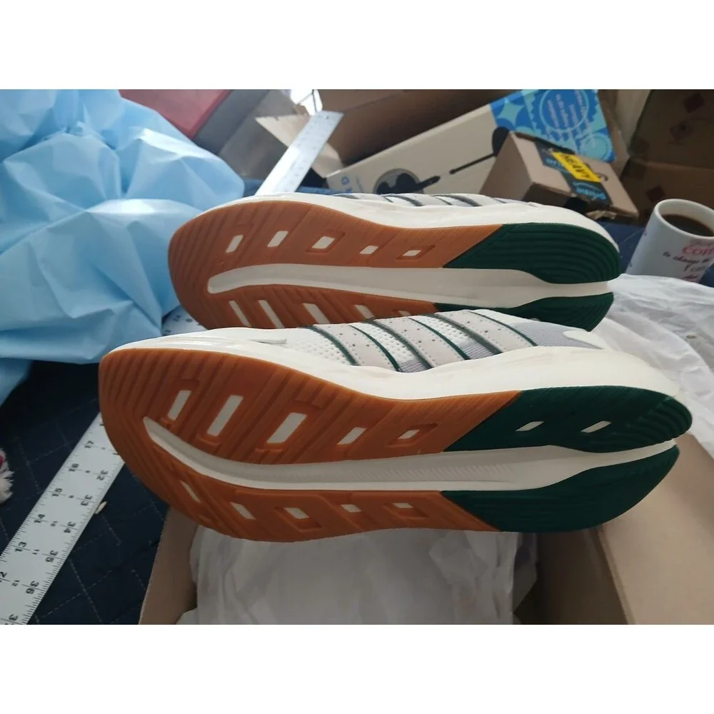 adidas Cream White Athletic Sneakers with Green Stripes